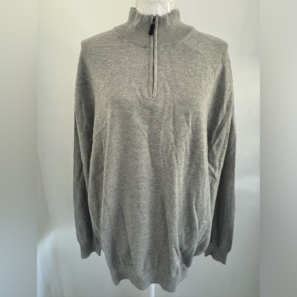 JoS. A. Bank Mens Light Gray Long Sleeve Mock Neck 1/4 Zip Pullover Sweater